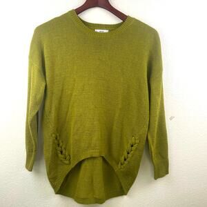 Mine Womens Sweater Sz S Chartreuse Grunge Boho Asymmetrical Earthy Hippie Beach